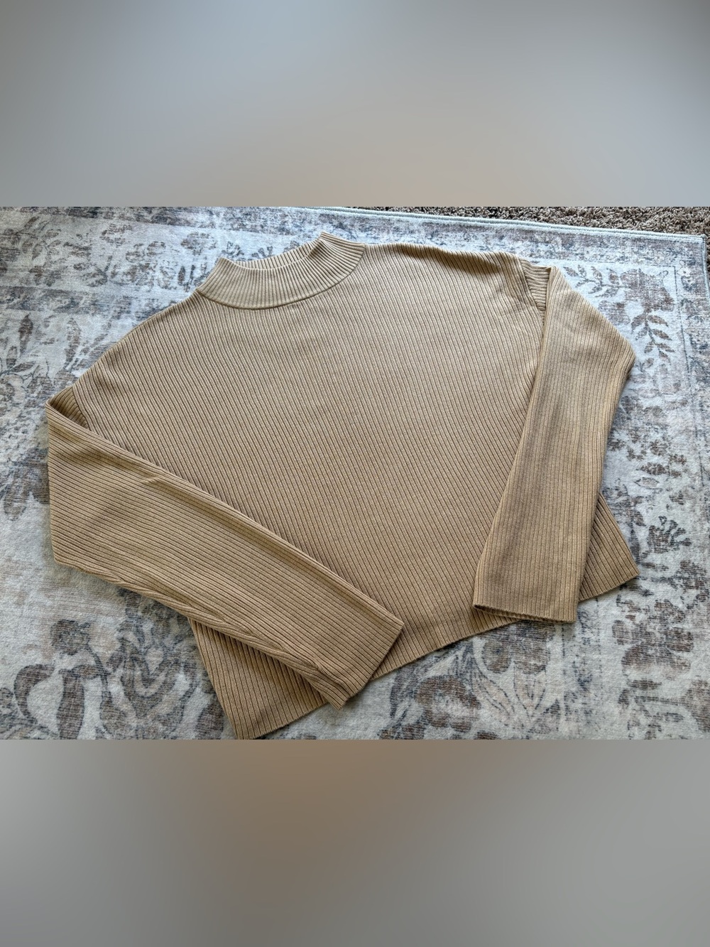 Ann Taylor Tan Ribbed Mock Neck Sweater Shirt Top Size M